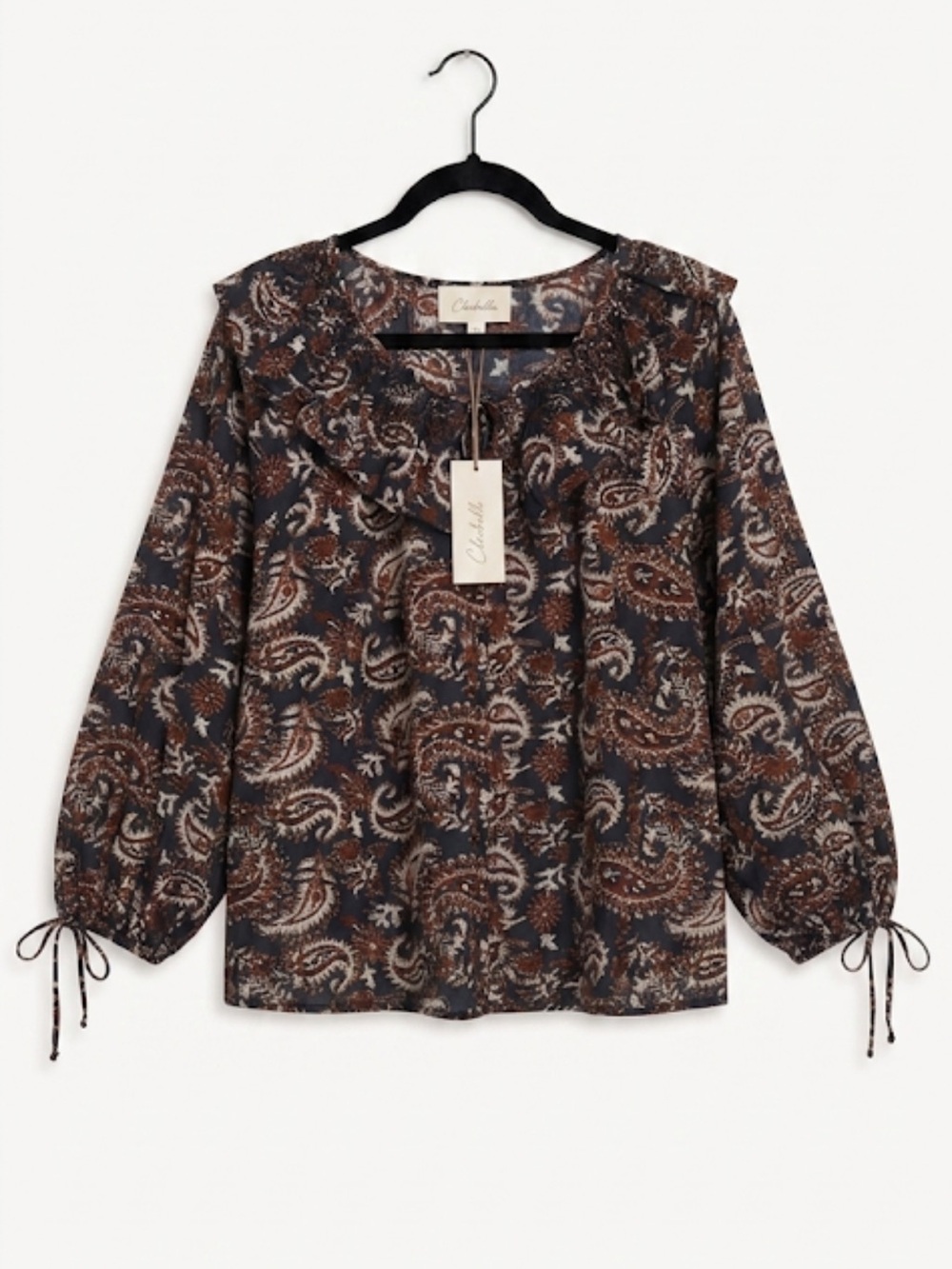 NWT Cleobella Jillian Blouse Organic Cotton Avalon Dark Paisley Ruffle Top M⁠ - Picture 3 of 16